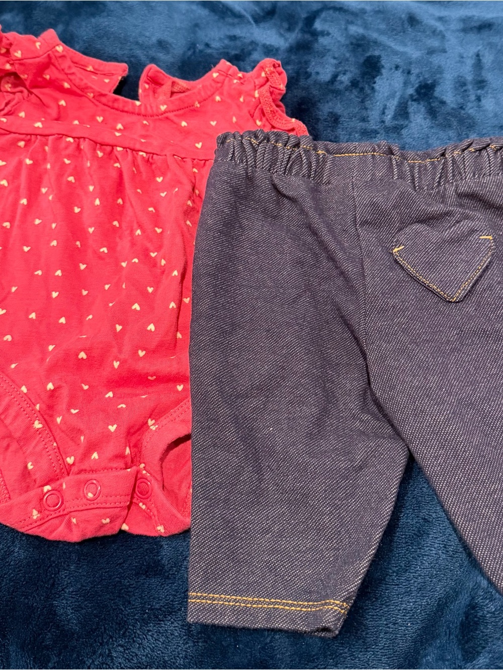 Carter's Red Heart Print Bodysuit with Navy Denim-Look Pants